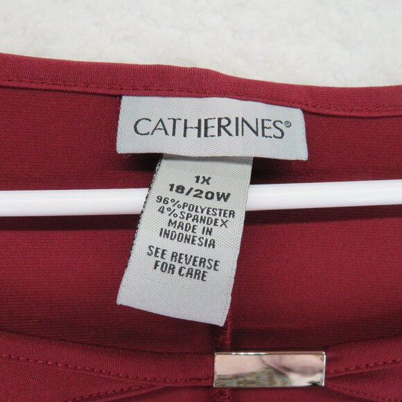 Catherines Shirt Womens Size 1X Red 3/4 Sleeve Tunic Top V Neck Embellished - Picture 4 of 8